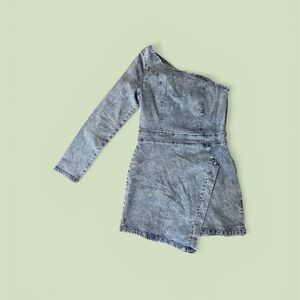 SHEIN One-Shoulder Acid Wash Denim Mini Dress in Blue
